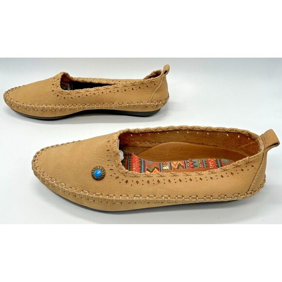 HUSH PUPPIES 57919 Suede Slip-On Moccasin Flats~Aztec Southwest~Tan~Women Sz 6W - Picture 3 of 10